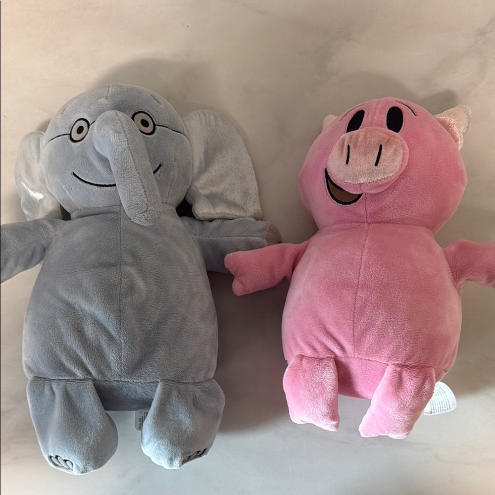 Elephant and Pig Plush Toy Set - Pink and Gray